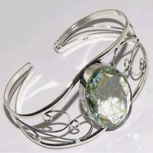 New Golden Rutile 925 Silver Cuff Bracelet.